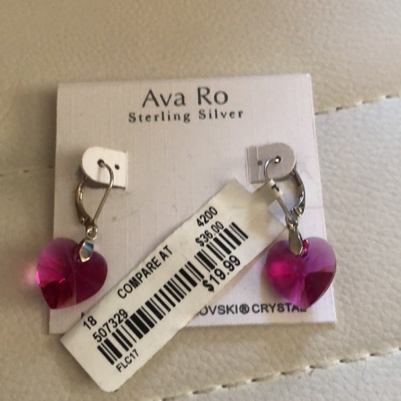 NWT Sterling Silver Pink Heart Earrings Made with Swarovski Crystal - Picture 6 of 6